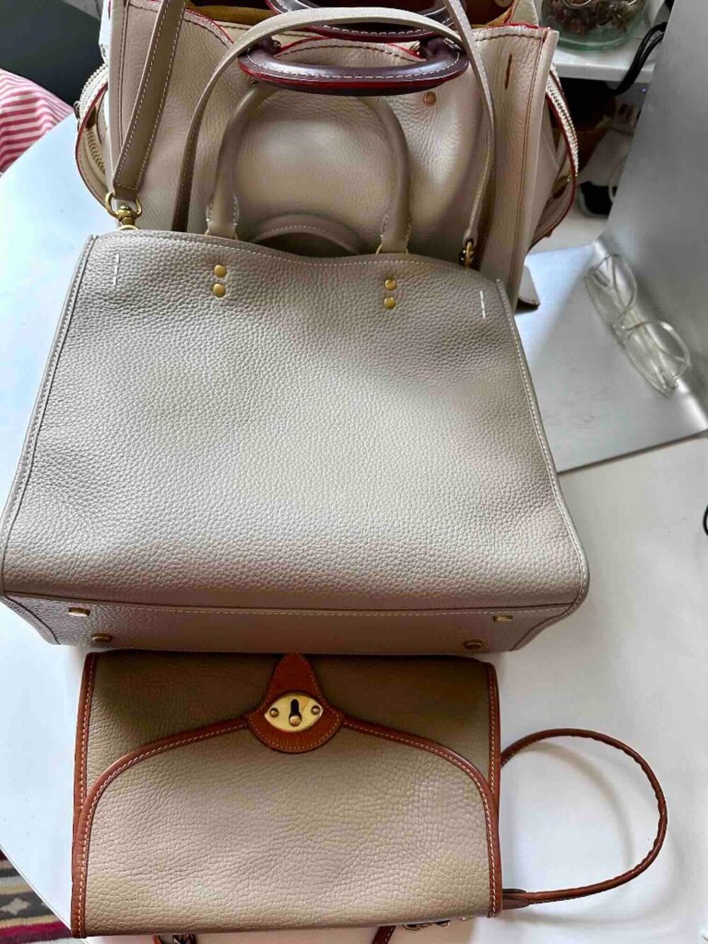 NWT QUINCE 30/31 Italian Leather Medium Convertible Satchel Taupe Ecru 3way bag - Picture 6 of 16